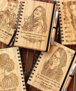 Customized Wooden Dairy with Pen (Engave your image, Name or Text)