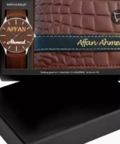 Customize Name Leather Wallet With Customize Watch